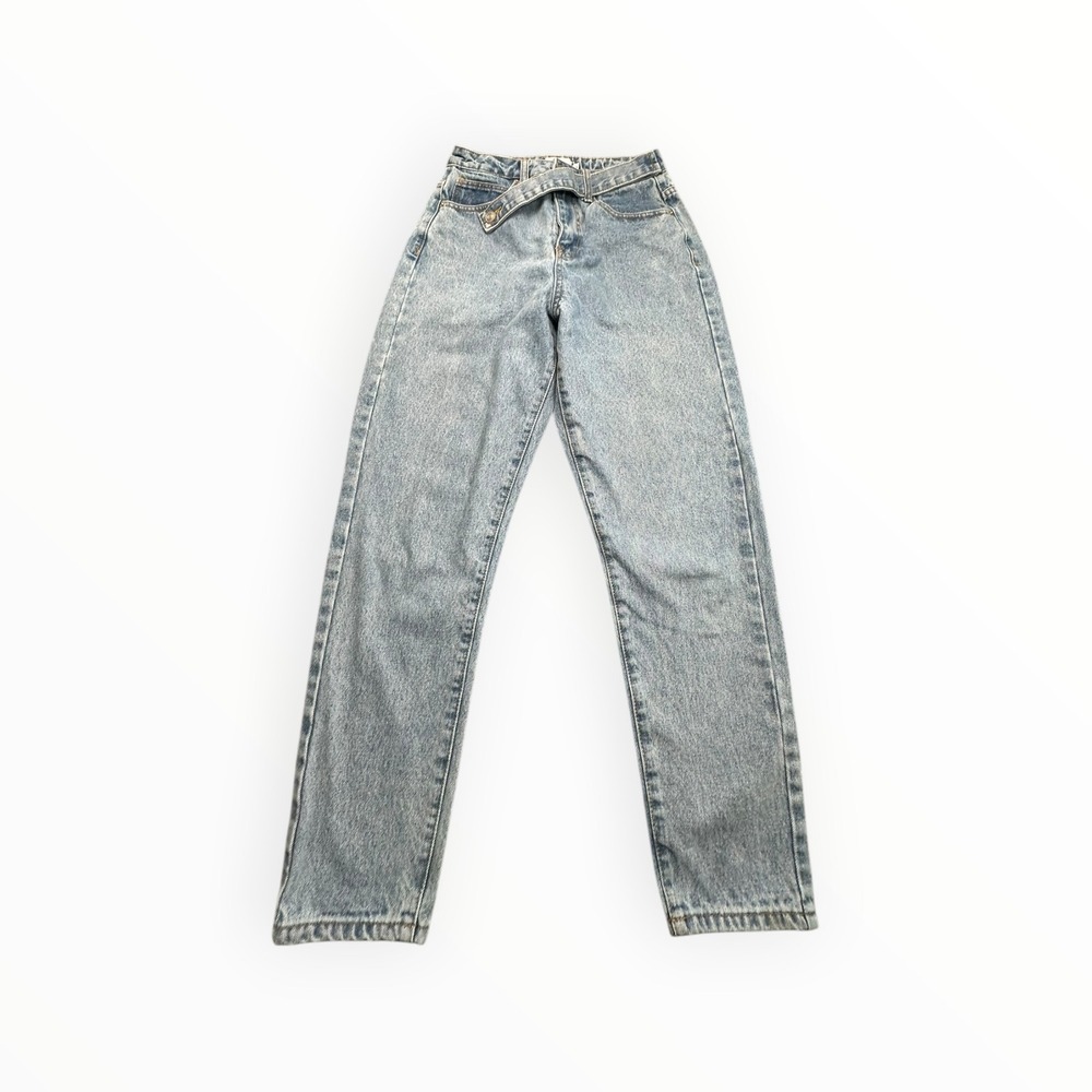 rue21 Jeans Women 6 Blue Crossover Waist Asymmetrical Mom Jeans High Rise Cotton